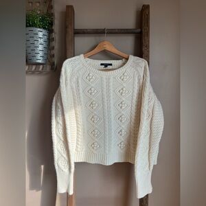 GANT Cream Cable-Knit Wool and Angora Blend Chunky Crewneck Sweater